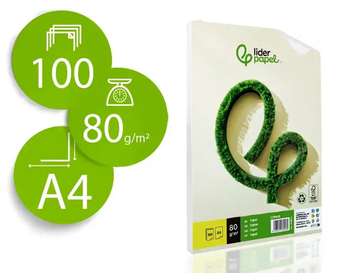 Liderpapel Papel A4 80g/m2 Reciclado Liso 100 Hojas Liderpapel Papel A4 80g/m2 Reciclado Liso 100 Hojas
