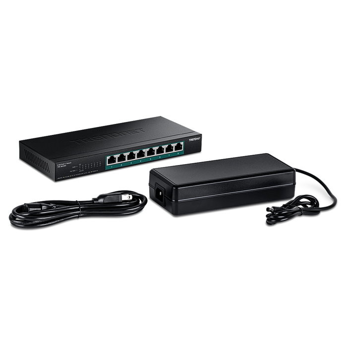 TRENDnet TPE-BG380 Switch de 8 Puertos 2.5G Ethernet No Administrado con PoE++ 95W por Puerto, Montaje en Pared, Negro