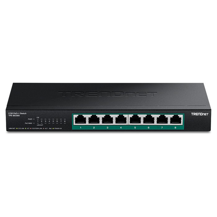 TRENDnet TPE-BG380 Switch de 8 Puertos 2.5G Ethernet No Administrado con PoE++ 95W por Puerto, Montaje en Pared, Negro