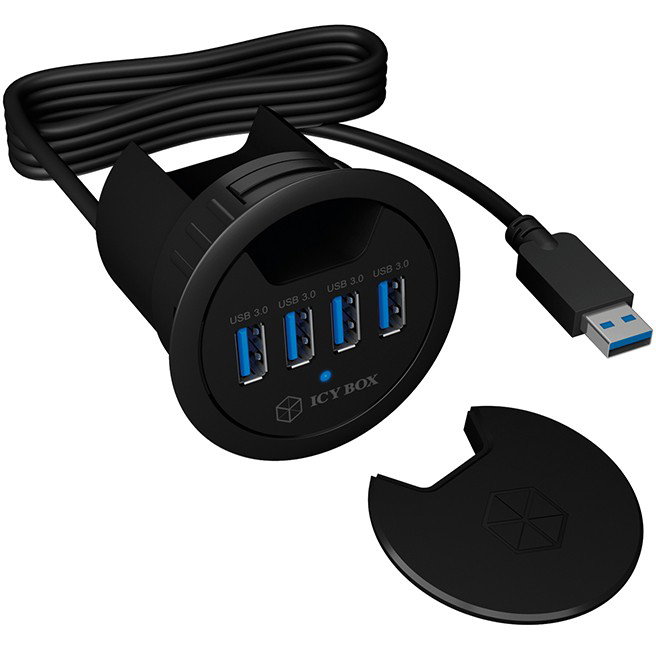 ICY BOX IB-HUB1403 Hub USB 3.0 de sobremesa con 4 puertos Tipo A, 5 Gbps, Negro, 1.2 m cable