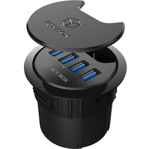 ICY BOX IB-HUB1403 Hub USB 3.0 de sobremesa con 4 puertos Tipo A, 5 Gbps, Negro, 1.2 m cable