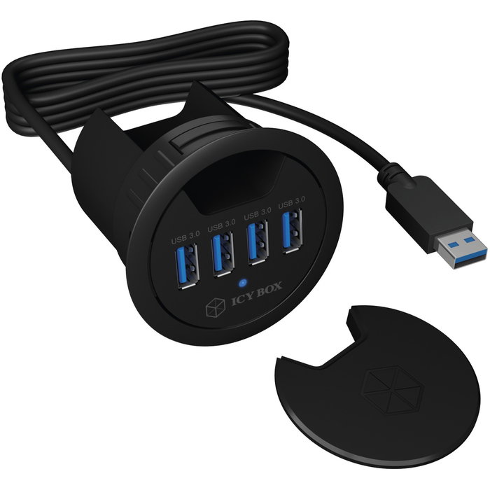 ICY BOX IB-HUB1403 Hub USB 3.0 de sobremesa con 4 puertos Tipo A, 5 Gbps, Negro, 1.2 m cable