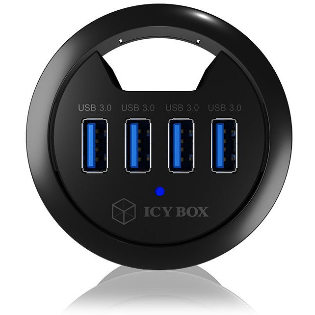 ICY BOX IB-HUB1403 Hub USB 3.0 de sobremesa con 4 puertos Tipo A, 5 Gbps, Negro, 1.2 m cable