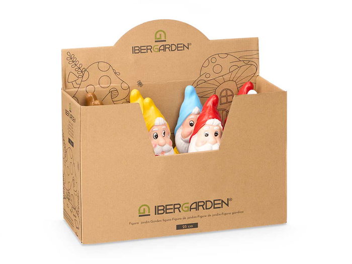 Ibergarden Enano de Jardín de Cerámica de 25 cm con Colores Vivos Surtidos (Set de 16)