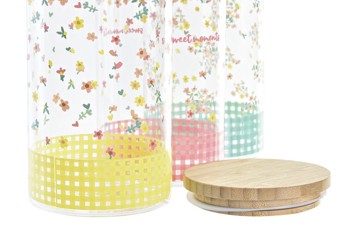 DKD Home Decor Bote de Borosilicato y Bambú Vichy Sweet 1L DKD Home Decor Bote de Borosilicato y Bambú Vichy Sweet 1L
