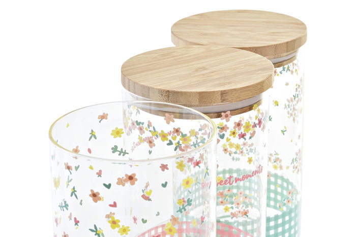 DKD Home Decor Bote de Borosilicato y Bambú Vichy Sweet 1L DKD Home Decor Bote de Borosilicato y Bambú Vichy Sweet 1L