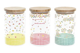 DKD Home Decor Bote de Borosilicato y Bambú Vichy Sweet 1L