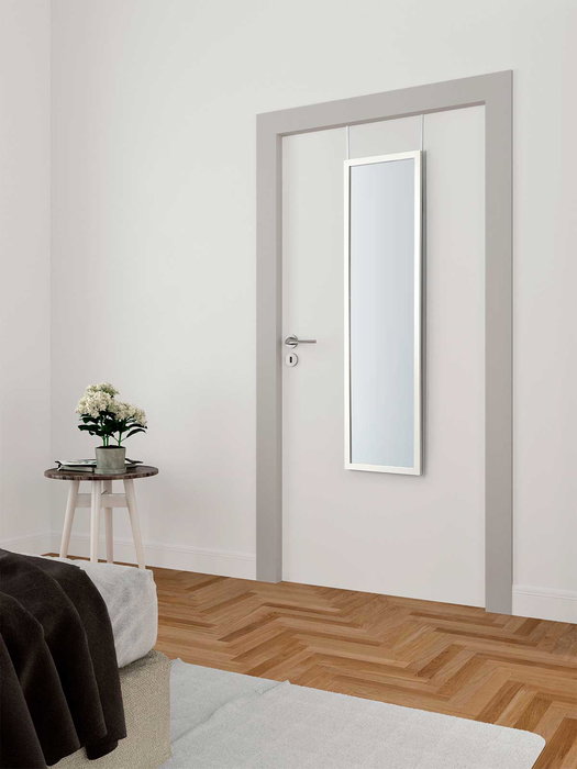 Giftdecor Espejo Puerta Blanco con Marco de MDF y Metal, Vidrio Reflectante, Dimensiones 34x124x1.5 cm - Ideal para Decoración de Pared (Set de 12)