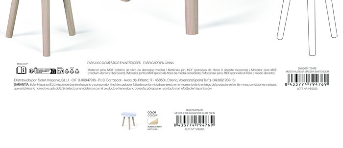 Inde Mesita Auxiliar de Madera Blanca, 60 cm de Largo, con Estructura de Metal - Mesa de Noche o Salón (4 Unidades)