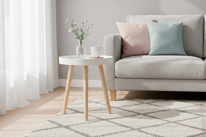 Inde Mesita Auxiliar de Madera Blanca, 60 cm de Largo, con Estructura de Metal - Mesa de Noche o Salón (4 Unidades)