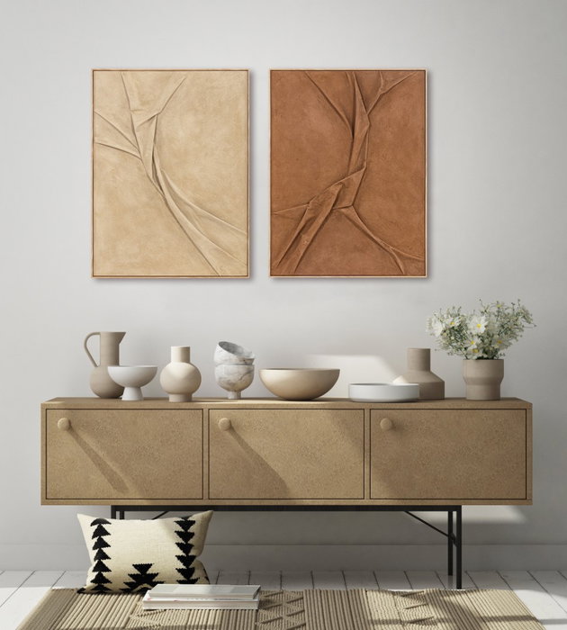 DKD Home Decor Set de 2 Cuadros Modernos de Poliéster 92x4,5x122 cm, Terracota y Mostaza