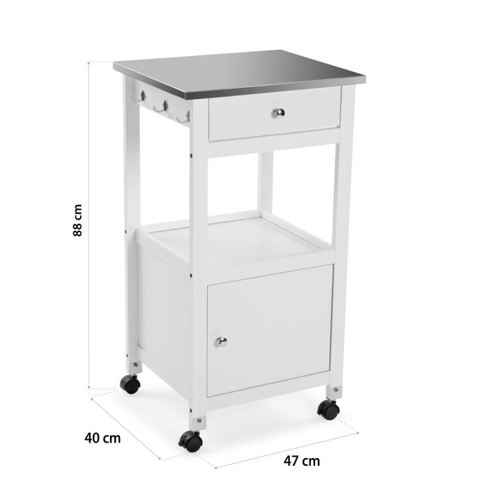 Versa Carro con Ruedas Gris Acero Inoxidable con 2 Bandejas Extraíbles y 2 Cestas de Metal - 40x88x47 cm