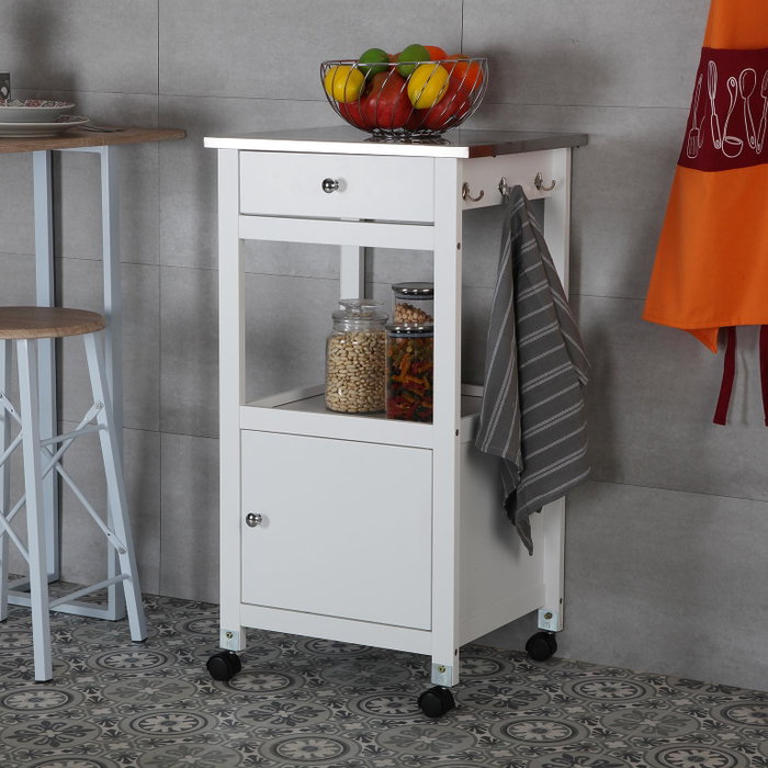 Versa Carro con Ruedas Gris Acero Inoxidable con 2 Bandejas Extraíbles y 2 Cestas de Metal - 40x88x47 cm