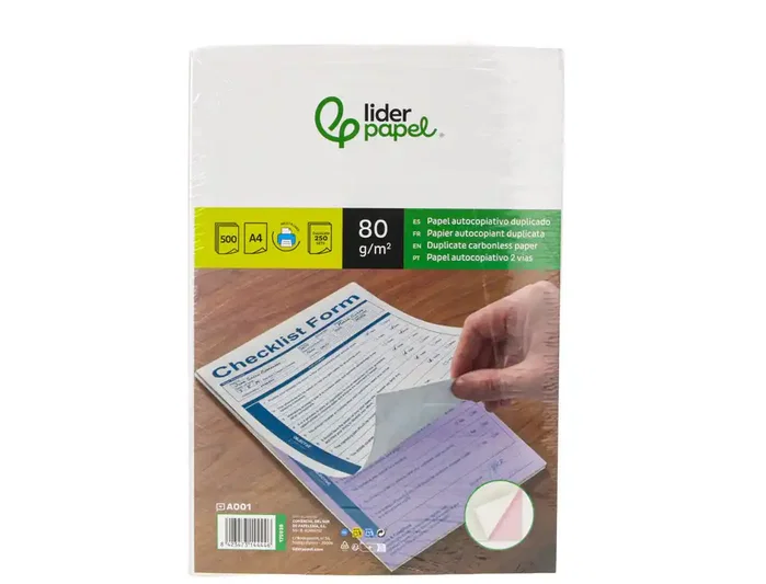 Liderpapel Papel Autocopiativo DIN A4 Prealzado Blanco y Rosa 80 g 500 Hojas