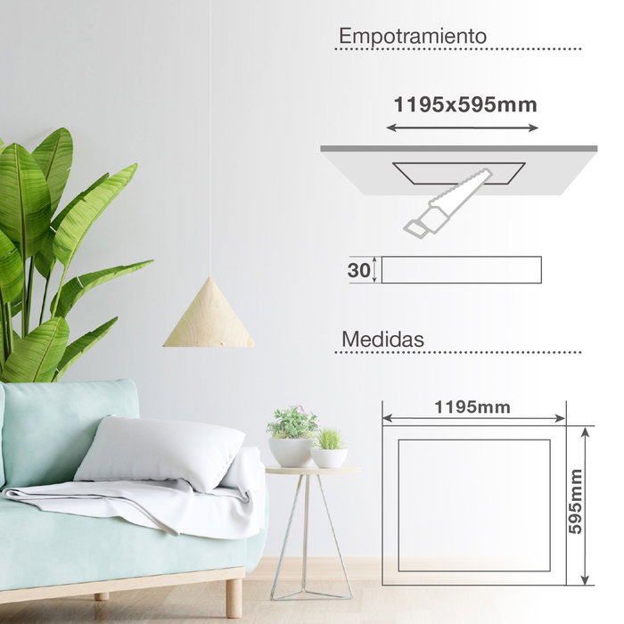 GSC Evolution Panel empotrable LED Luena 119,5x59,5cm 60W 6000K Blanco