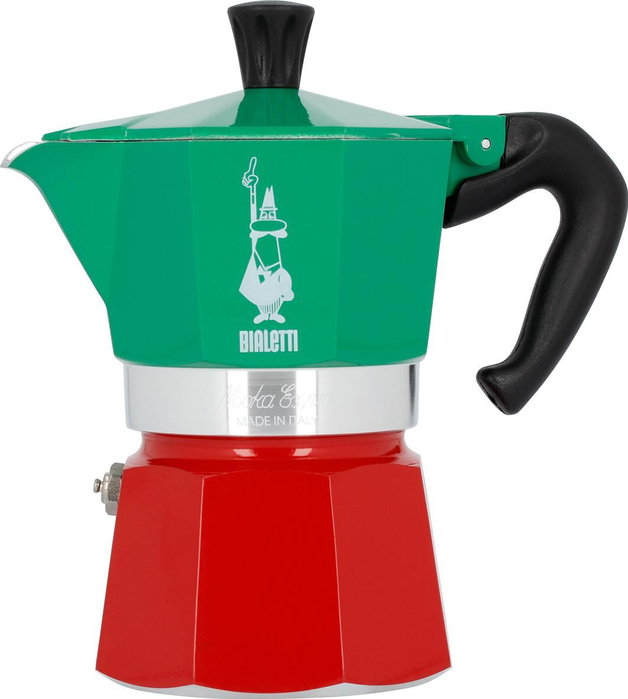 Bialetti Moka Express Italia Tricolore 3 tazas, Verde/Rojo
