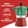 Bialetti Cafetera Italiana Moka Express Italia 3 Tazas 100 ml, Apta para Todo Tipo de Fuegos Excepto Inducción, Color Verde/Rojo, BIA8006363018951