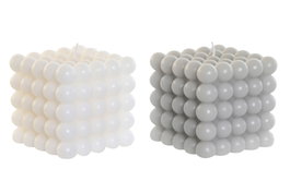 DKD Home Decor Vela Bolas Gris Blanco 9 x 9 x 9 cm (6 Unidades) Cera Parafina 65h
