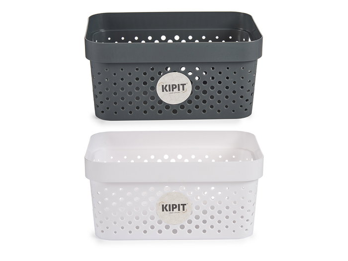 Kipit Cesta Multiuso L, Plástico, Surtido Colores Círculos Blanco/Gris, 26x21.5x36 cm, 2.5 L (Set de 12)