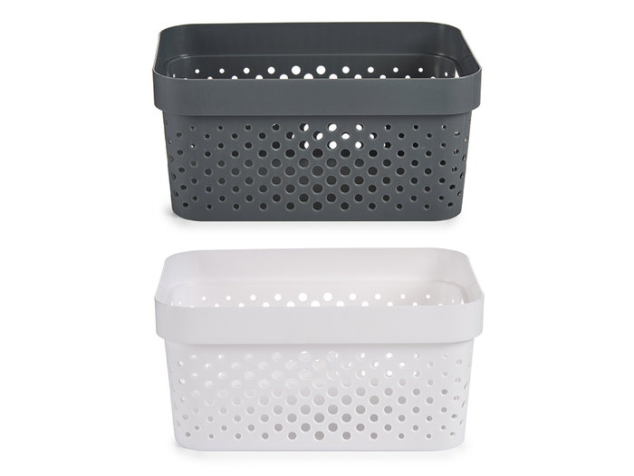 Kipit Cesta Multiuso L, Plástico, Surtido Colores Círculos Blanco/Gris, 26x21.5x36 cm, 2.5 L (Set de 12)