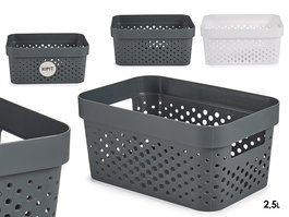 Kipit Cesta Multiuso L, Plástico, Surtido Colores Círculos Blanco/Gris, 26x21.5x36 cm, 2.5 L (Set de 12)