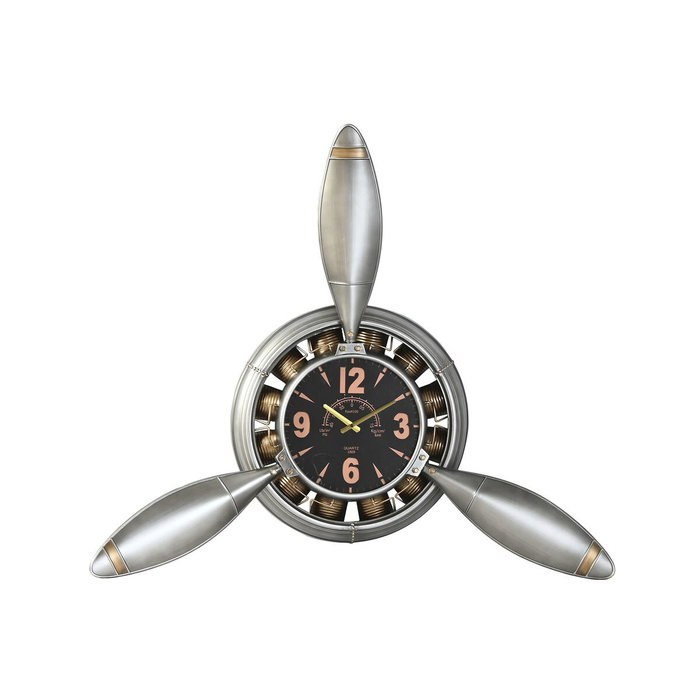 DKD Home Decor Reloj de Pared Hélice de Avión Plateado y Dorado