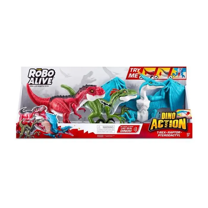 ZURU Pack Dinos Dino Action Mega Dinos 3 Pack T-Rex, Velociraptor y Pterodáctilo interactivos y rugientes 1699622375851 ZURU Pack Dinos Dino Action Mega Dinos 3 Pack T-Rex, Velociraptor y Pterodáctilo interactivos y rugientes 1699622375851