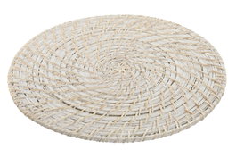 DKD Home Decor Individual Ratan Bambu Blanco y Natural 34x34x1,5 cm