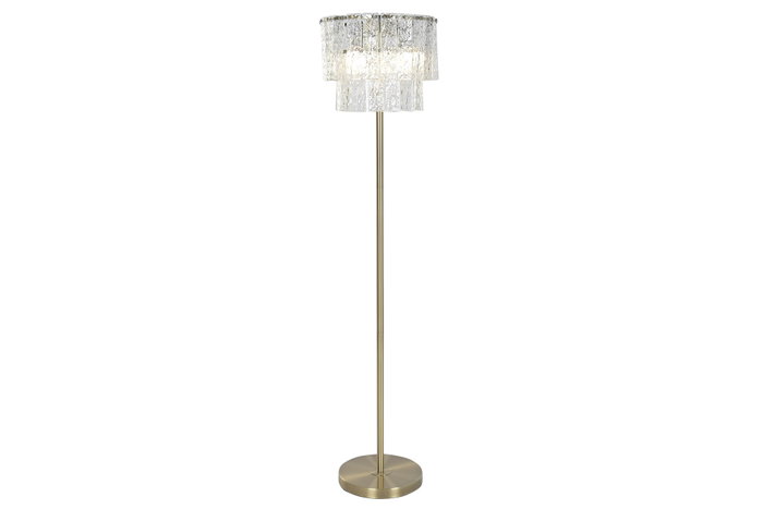 DKD Home Decor Lámpara de pie de cristal y metal transparente y dorado