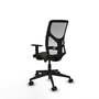 Silla de oficina Motilla con mecanismo Sincro tapizada con Tela color Negro y malla color Blanco. Equipada con lumbar 1D, Brazos 1D y Ruedas 65mm nailon