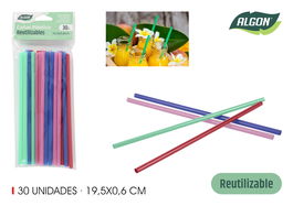 Algon Pajitas de Plástico Reutilizables 30 Piezas 19.5 cm 6 mm, Pack Surtido en 6 Colores (24 Unidades)