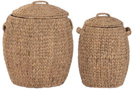 DKD Home Decor Cesta Natural 42 x 48 x 42 cm Set de 2 con Tapa