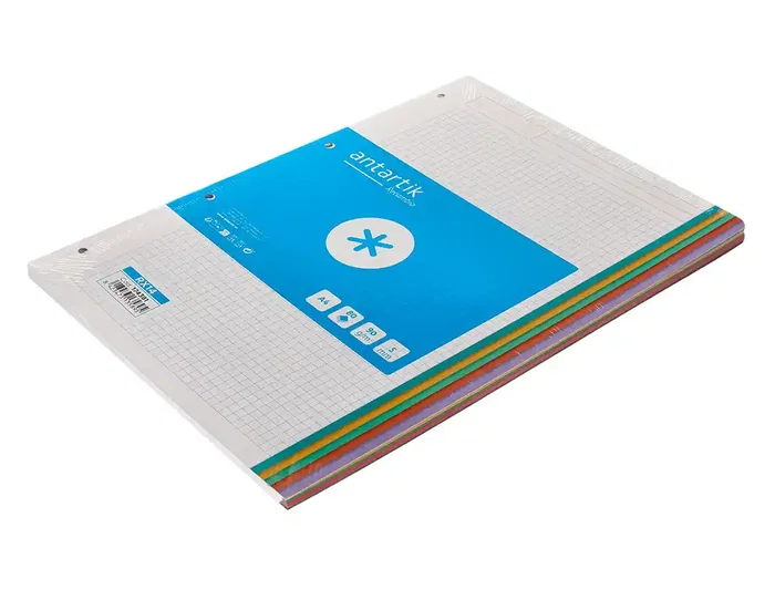 Antartik Recambio A4 80 Hojas Papel 90 g Cuadro 5 mm 4 Taladros con Bandas Laterales en 5 Colores Pasteles