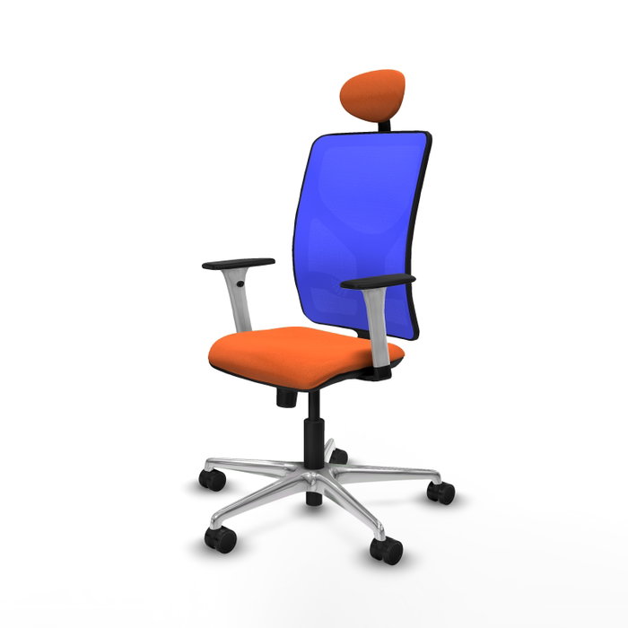 PIQUERAS Y CRESPO Silla de oficina Motilla con mecanismo Sincro, Tela Naranja y Malla Azul