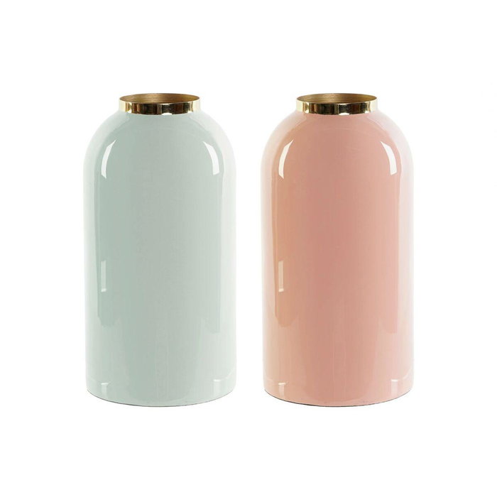 DKD Home Decor Jarrón Dorado Coral Verde Jade Hierro 13x13x25 cm (2 Unidades)