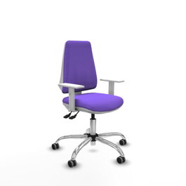 PIQUERAS Y CRESPO Silla de oficina Elche, Mecanismo Asincro, Tela Lila, Base Cromada, Brazos Blancos, Ruedas 65mm