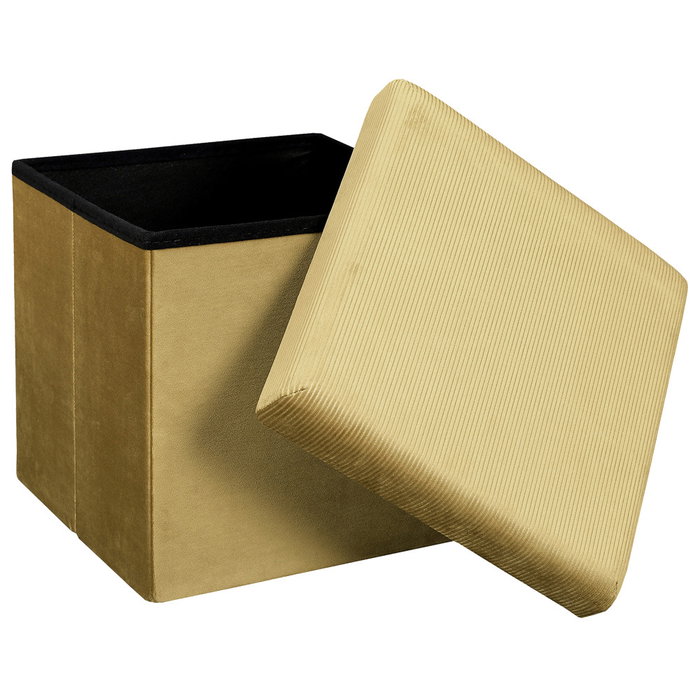 Home Deco Factory Caja Puf Plegable Terciopelo Amarillo Mostaza Lounge 38x38x38 cm