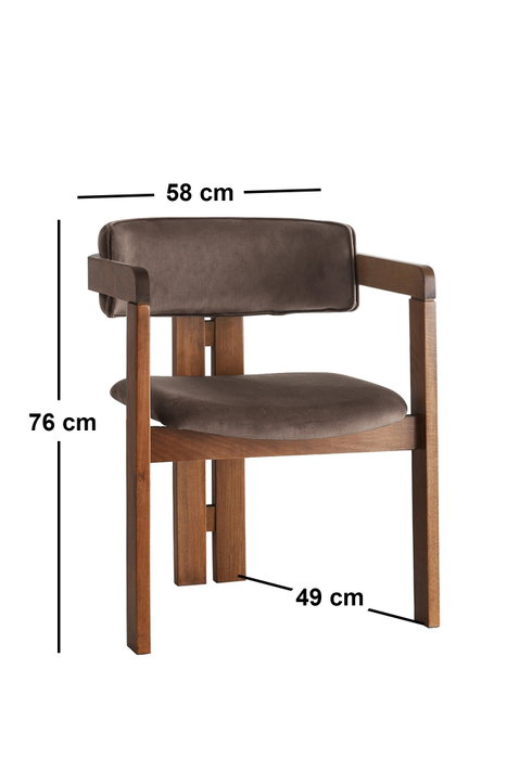Hanah Home Sillón CO - 030 Terciopelo Marrón Madera de Nogal Elegante Cómodo 58x76x49 cm