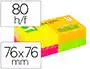 Q-connect Bloc de Notas Adhesivas Quita y Pon 76x76 mm con 80 Hojas Fluorescentes, Pack de 12 Surtidas en 4 Colores