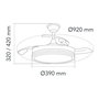 Cristalrecord Ventilador de Techo Milky S Eco con Luz LED 3CCT 39W 3822 Lm, Aspas Retráctiles, 6 Velocidades, Motor DC, Blanco, Ø92 cm, Plafón Ø39 cm, Mando a Distancia Incluido