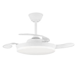 Cristalrecord Ventilador de Techo Milky S Eco con Luz LED 3CCT 39W 3822 Lm, Aspas Retráctiles, 6 Velocidades, Motor DC, Blanco, Ø92 cm, Plafón Ø39 cm, Mando a Distancia Incluido