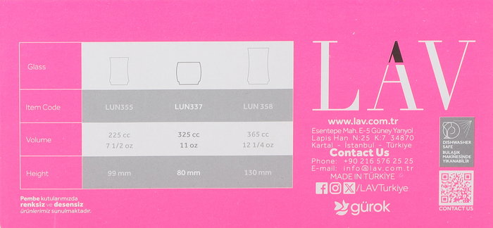 Lav Set 6 Vasos Vidrio Lune 325 cc (8 Cajas)