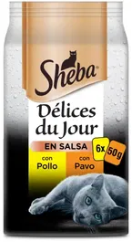 Sheba Delices Du Jour Aves Comida Húmeda para Gato Sabor Aves, 12 Paquetes de 6x50 g (72 Sobres)