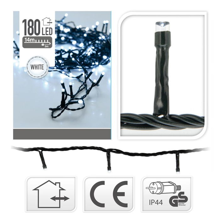 Guirnalda Fija 180 LEDs Luz Fría Exterior 13.5m Cable Verde Ip44
