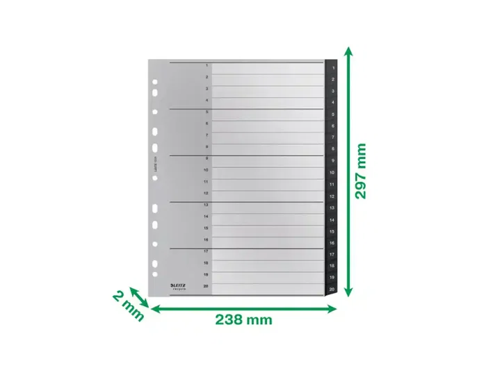 LEITZ Índice Separador Numérico A4+ PP Recycle 1-20 Negro
