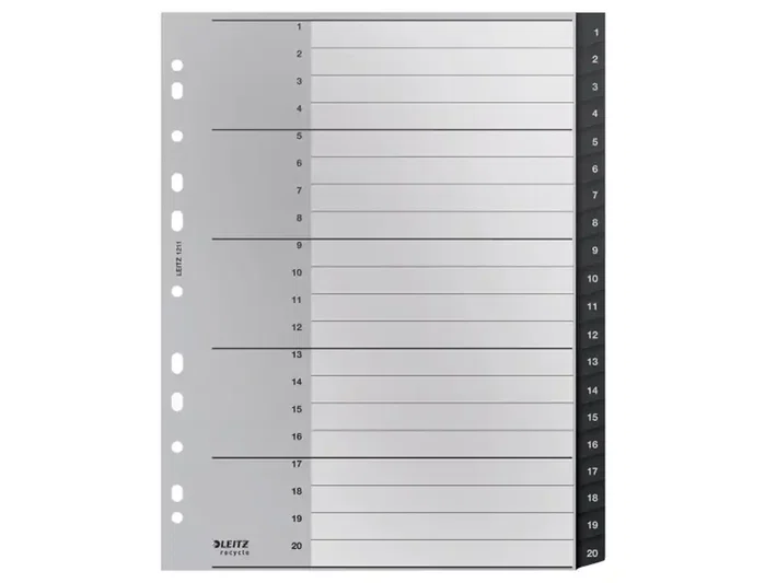 LEITZ Índice Separador Numérico A4+ PP Recycle 1-20 Negro