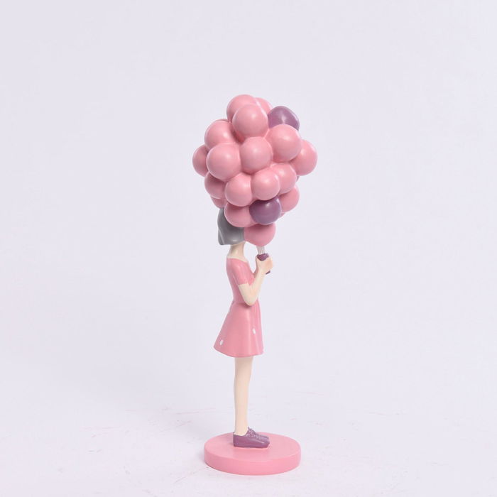DKD Home Decor Figura Urbana Chica Globos Rosa Malva Resina 11.7 x 32 x 11 cm