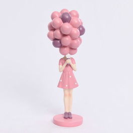 DKD Home Decor Figura Urbana Chica Globos Rosa Malva Resina 11.7 x 32 x 11 cm