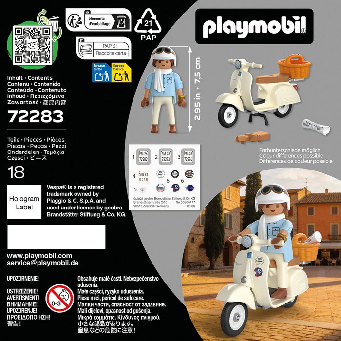 Playmobil Vespa 80 Aniversario – Estilo Clásico 72283 con Figura y Accesorios, Juguete para niños +5 años