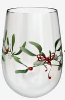 DKD Home Decor Set de 6 Vasos de Cristal de 550ml con Diseño de Muérdago